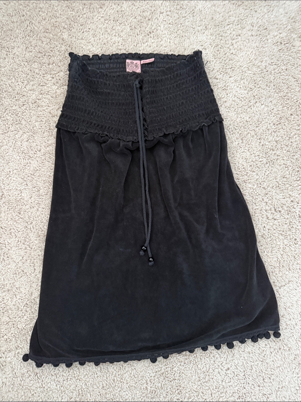Juicy Couture Black Smocked Terry Dress Swim Cover-Up with Pom Trim - Women